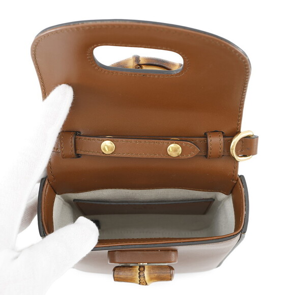 GUCCI Brown Leather Bamboo Shoulder Bag - Picture 6 of 16